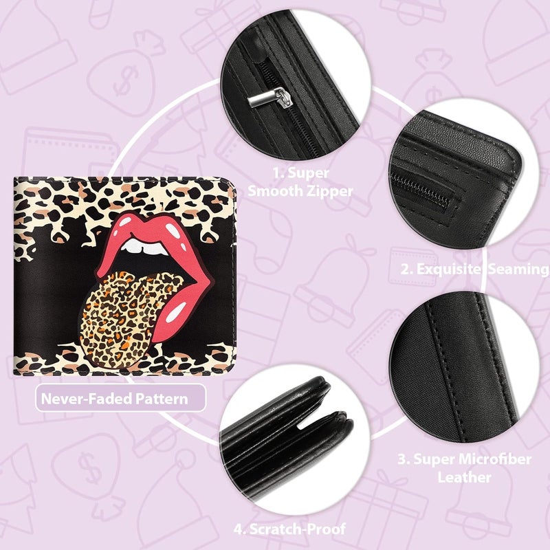 Funermei Cute Wallet for Women Girls Leopard Lip Leather Bifold Wallet Aesthetic Credit Card Holder RFID Blocking Id Cash Slim Small Bi Fold Wallets with Coin Pocket for Teen Little Girl Cool - Image 5